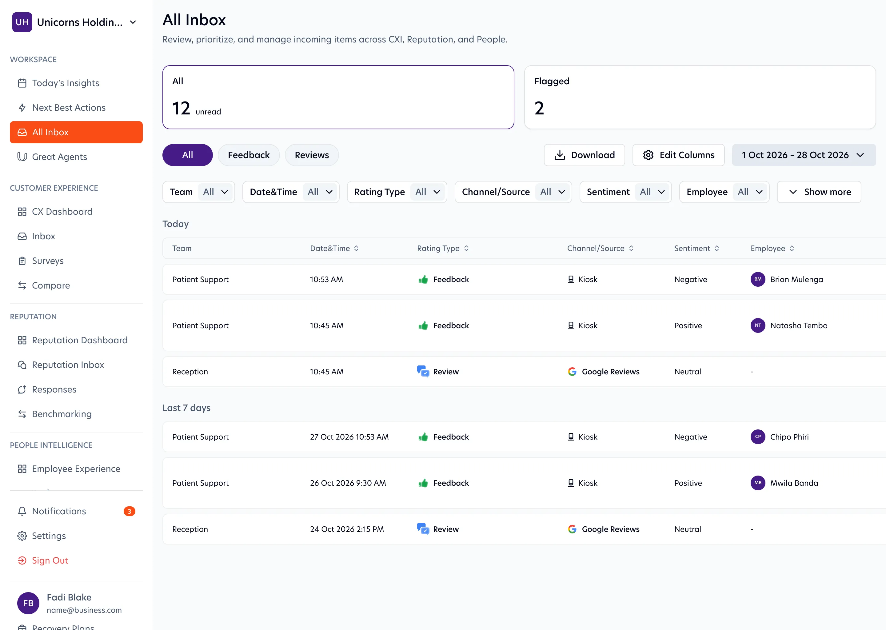 All Inbox with feedback and reviews from every team in one list