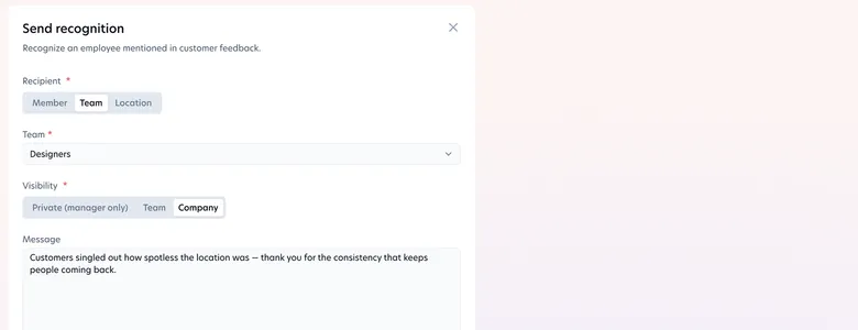 Send recognition form with the customer comment as evidence